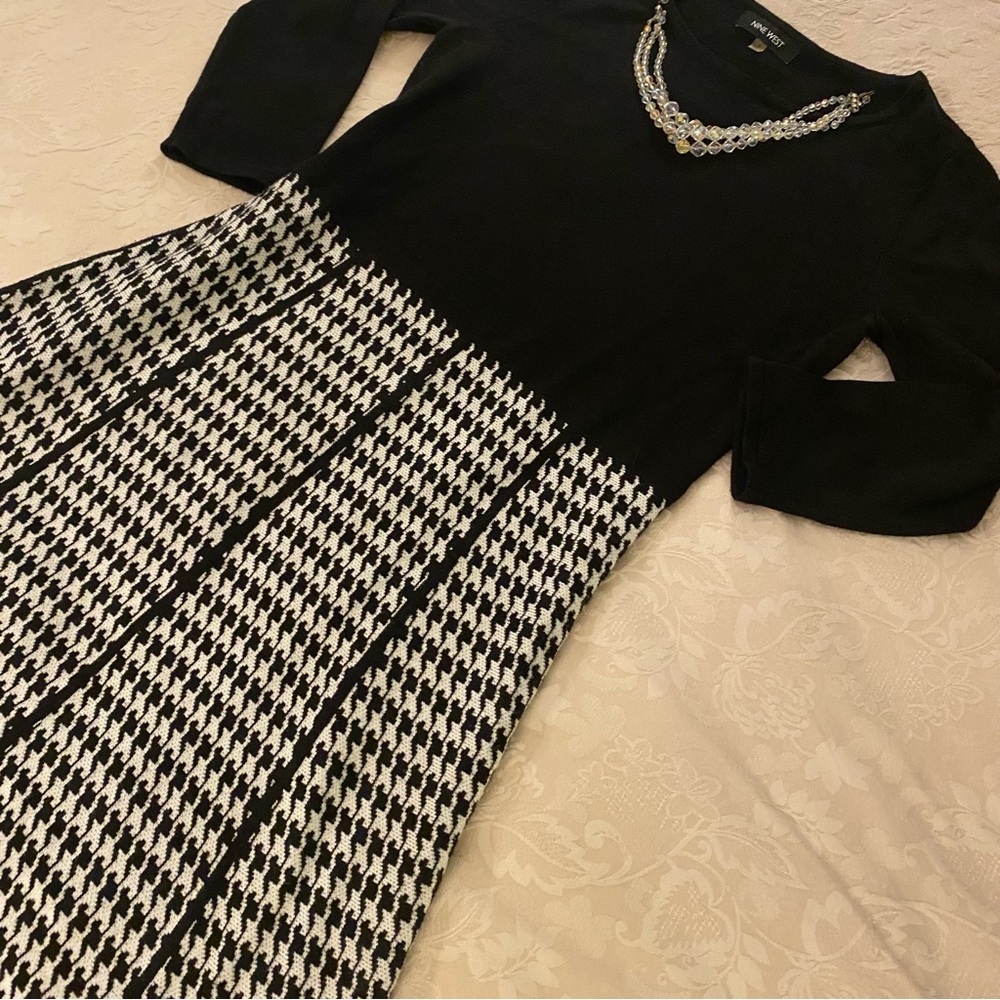 Nine West black chevron two-tone sweater dress a-line Small